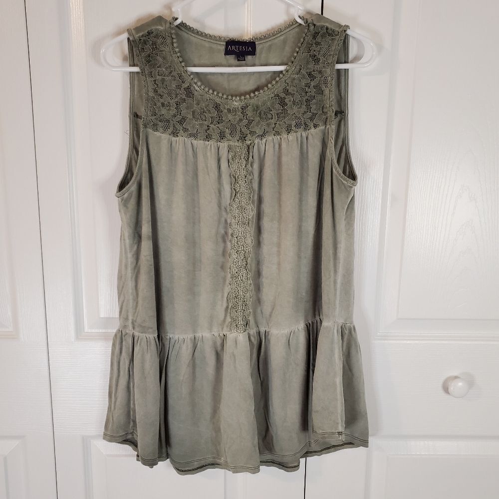 Artesia Sleevless Top Distressed Olive Green Women's Size Large